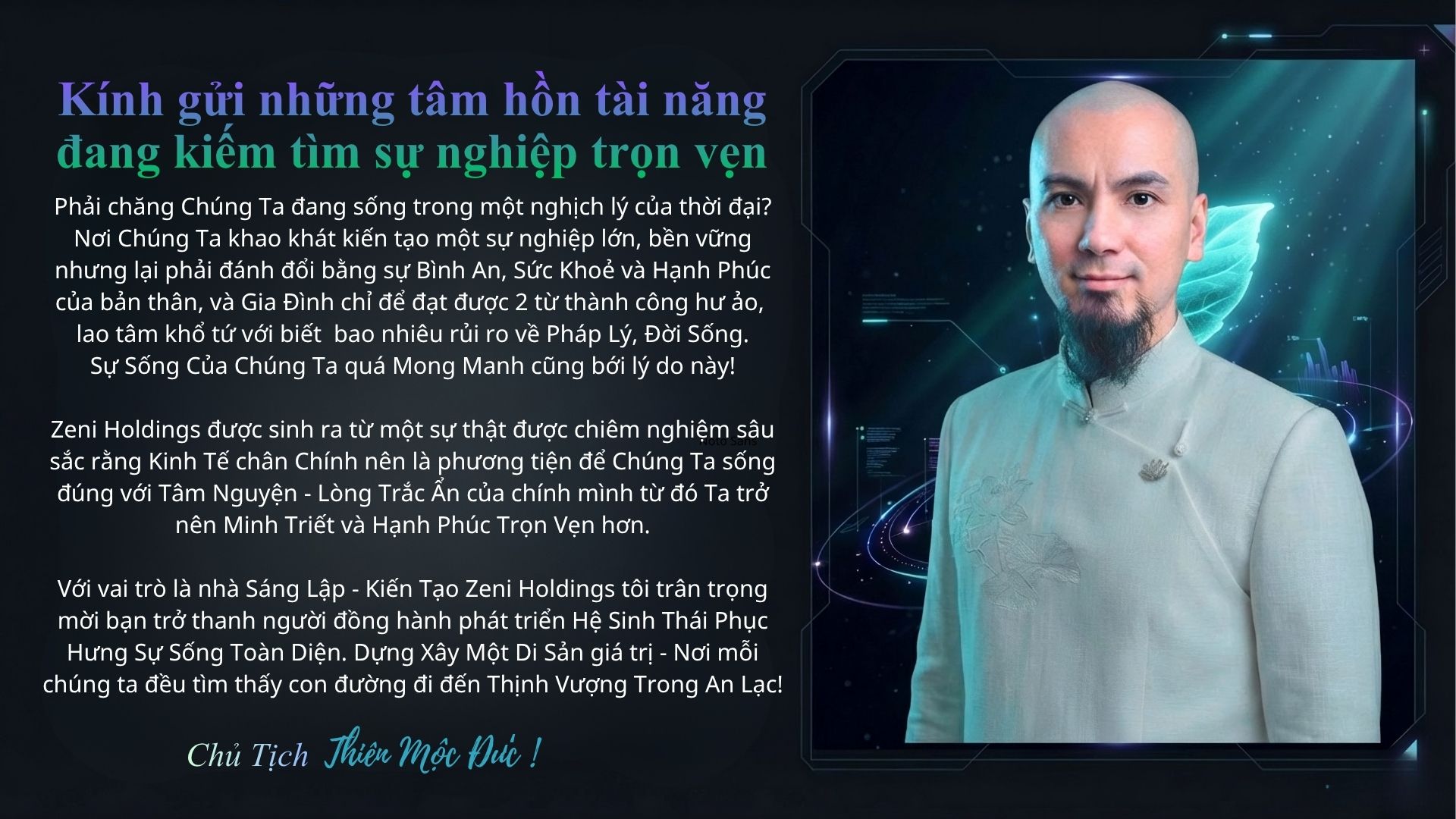 Thư Ngỏ — Chủ Tịch Thiên Mộc Đức · Zeni Holdings